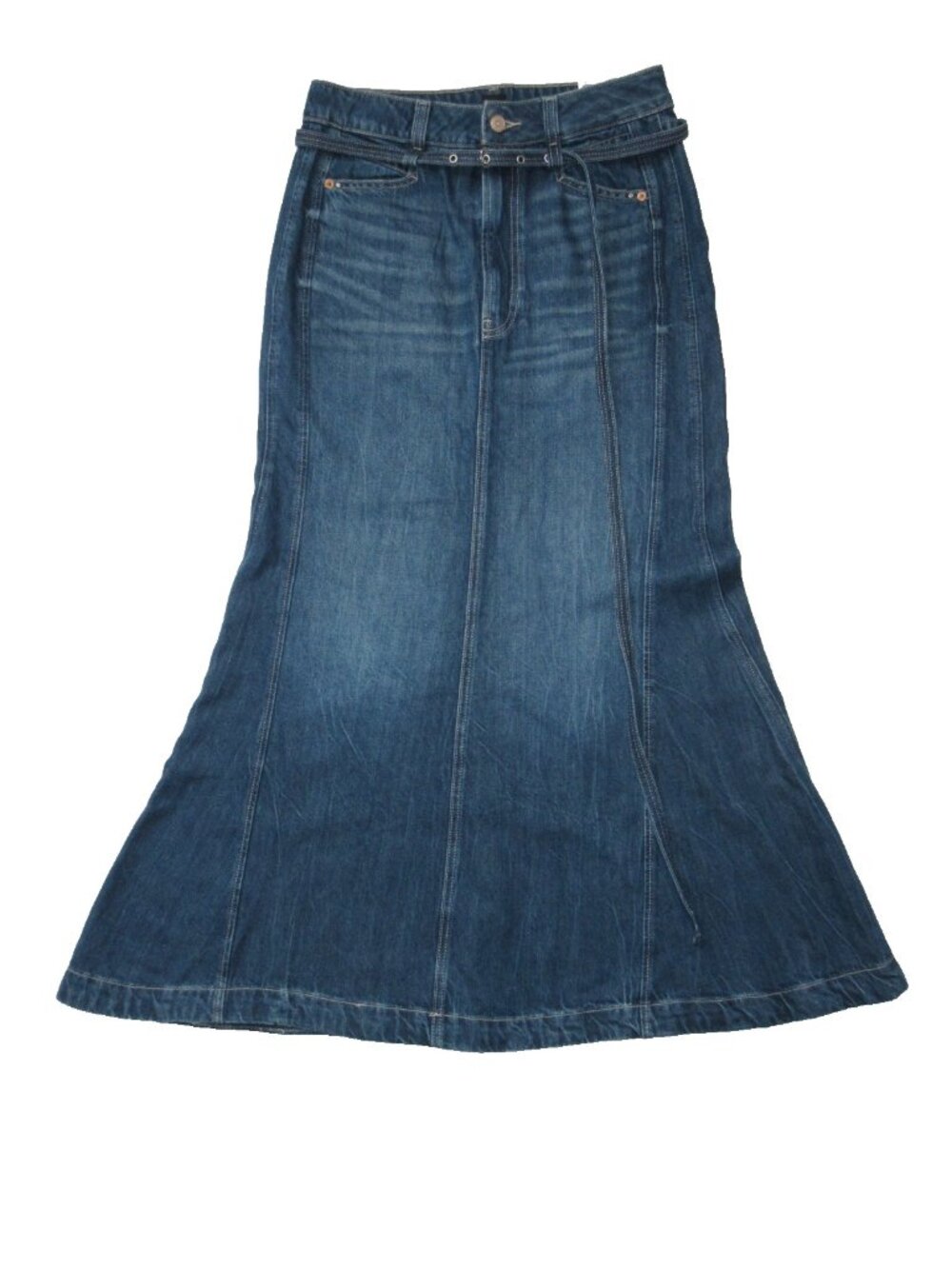 NWT Hugo BOSS Orange Peplum Denim Maxi in Indigo Flared Jean Skirt 30 - Picture 5 of 10